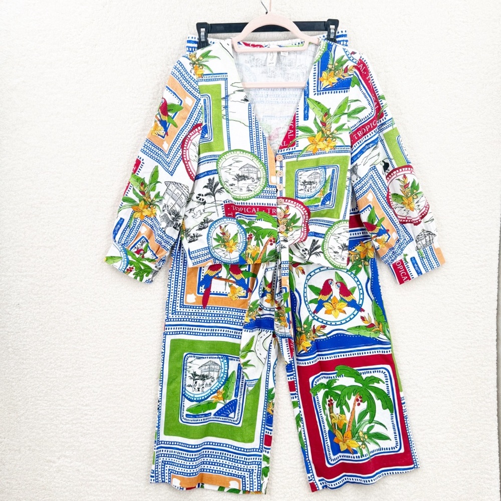 Joie Printed top and wide leg linen blend 2 piece set NWT XS
